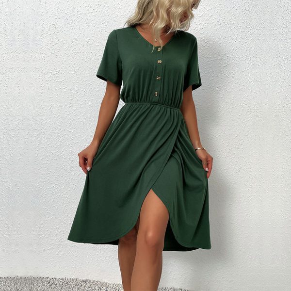 V-Neck Solid Color Split Dress for Summer Sophistication