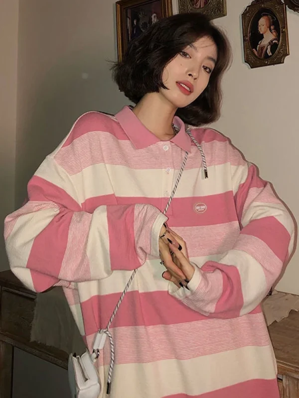 Sweet Eco Tee: Pink Striped Long Sleeve