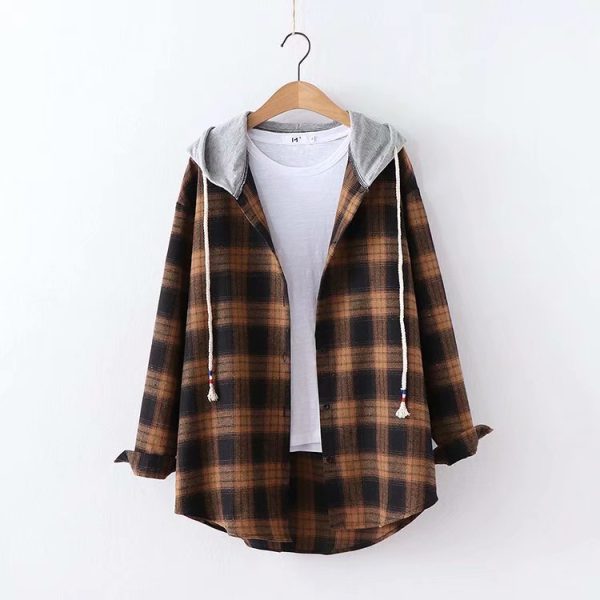 Sweet College Long Sleeve Hooded Large Plaid Shirt Outfit Ideas