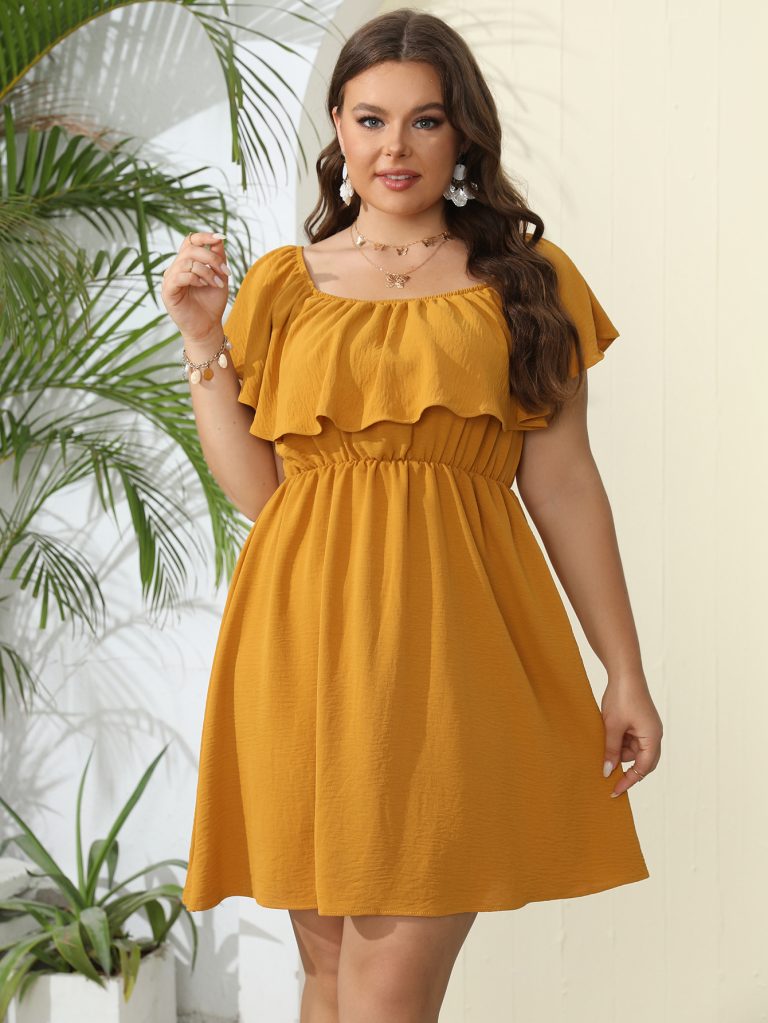 Plus Size Women's E-commerce Summer Dress: New One-Shoulder Solid Sweet Dress