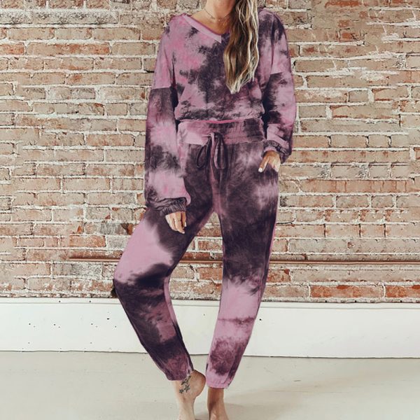 Fashionable Tie-Dyed Printed Long-Sleeved Sports Loose Casual Set