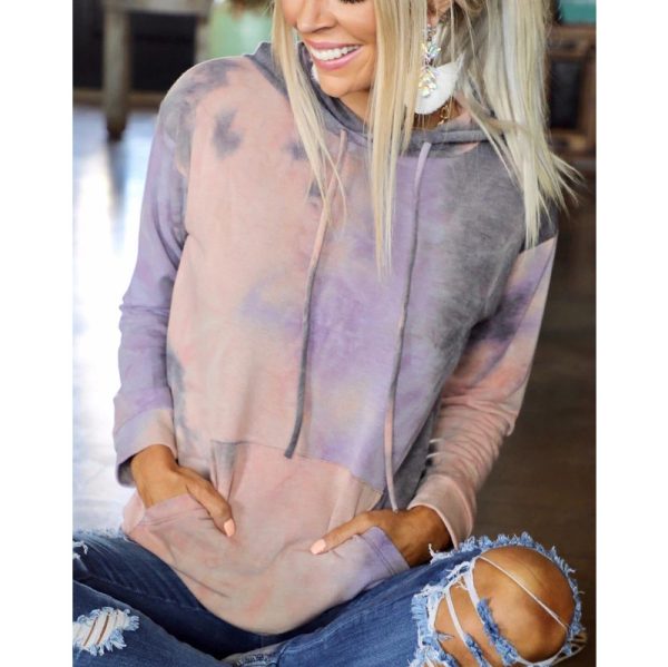 Women's New Popular Tie-Dye Printed Long Sleeve Hooded Casual Sweater