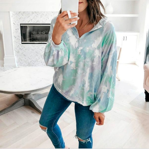 Women's Fashion Tie-Dyed Printed Long-Sleeved Loose Casual Sweater