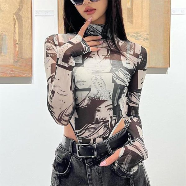 Street Cartoon Characters Printed Turtleneck Grenadine T shirt