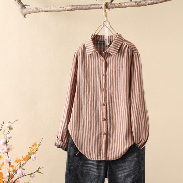 Korean Striped Long-Sleeved Shirt Double Layer Cotton Yarn Shirt Outfit Ideas