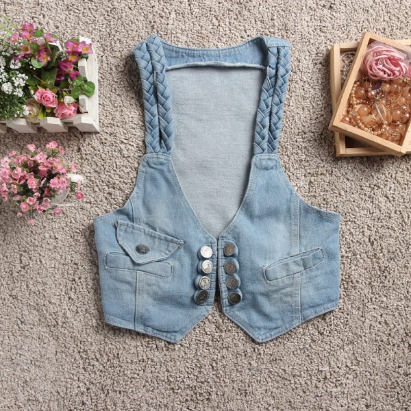 Summer Women's Collection Korean Twist Braid Denim Vest Small Waistcoat Workwear Vest Outfit Ideas