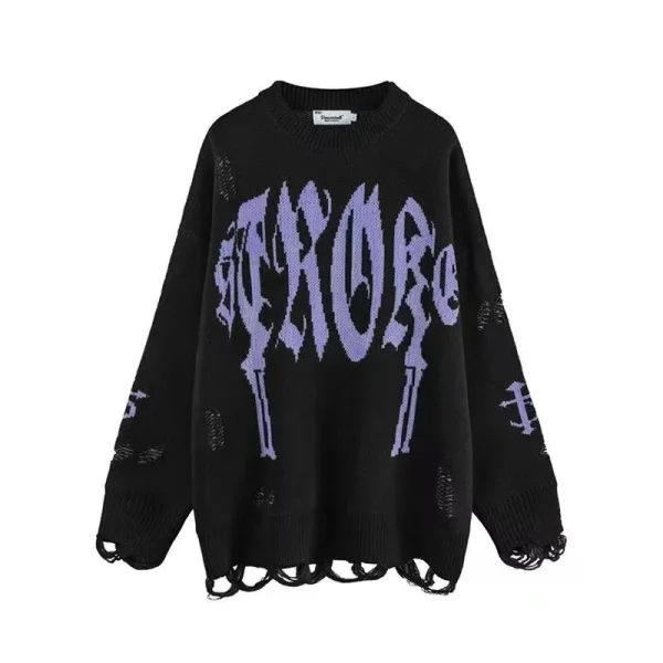 Vintage Letter Tassel Hole Gothic Dark Couple Pullover