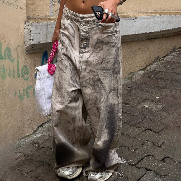 Street Dirty Graffiti Wash Low Waist Wide Leg Pants