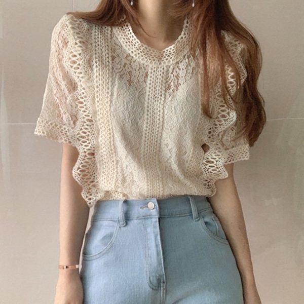 Women Summer Solid Color Round Neck Shirt