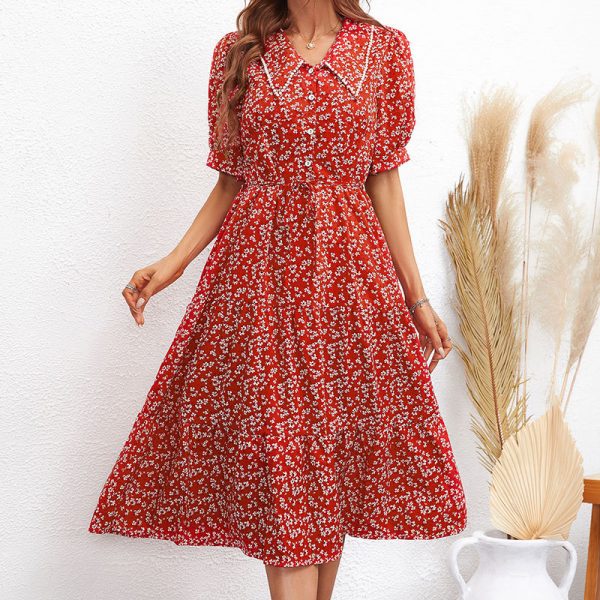 Best Printed High Waist Red Dress for Women