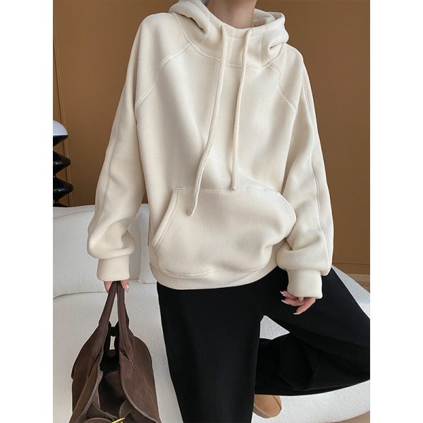 Casual Loose Hooded Drawstring Design Double-Sided Polar Fleece Thick Loose All-Matching Hoodie