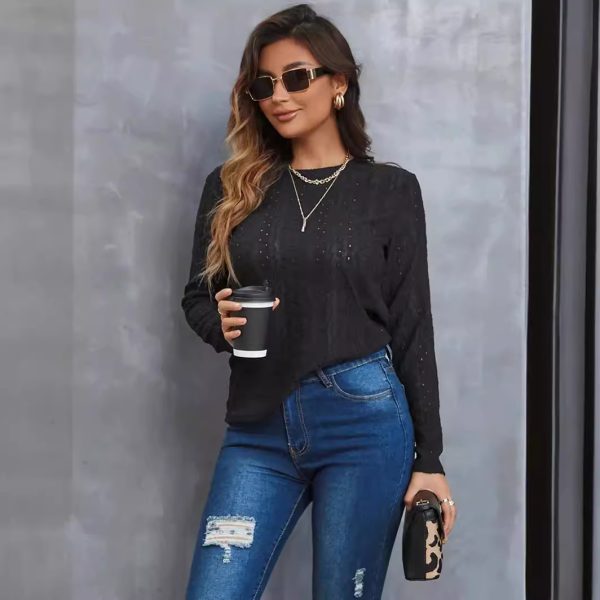 Elastic Round Neck Long Sleeve T-Shirt: Women's Spring/Summer Wear