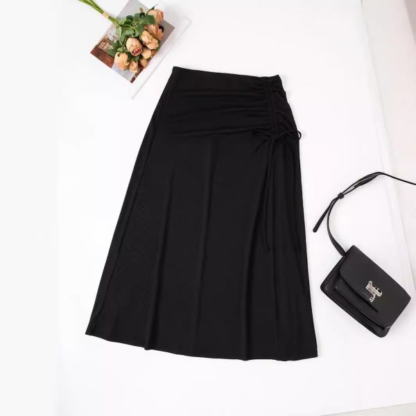 Elegant Spring/Summer High Waist Lace-Up A-Line Skirt: Casual Knitted Skirt with Simple Design