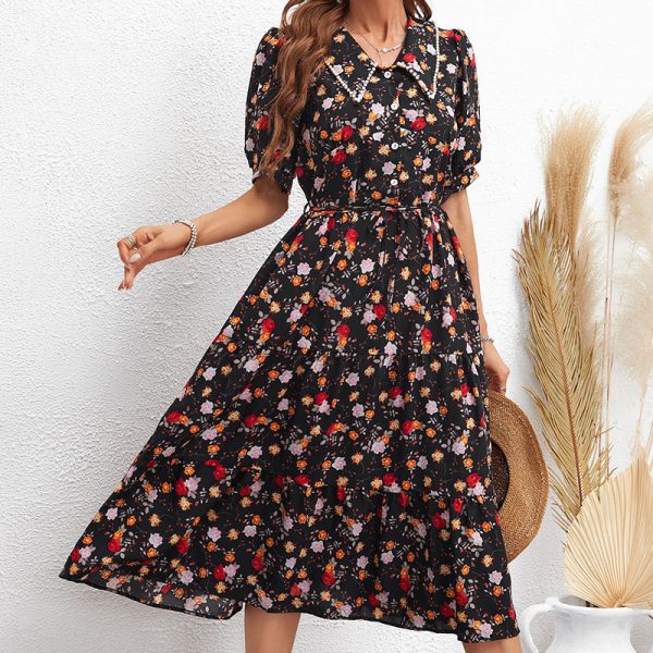 Floral High Waist Collared Dress for Women