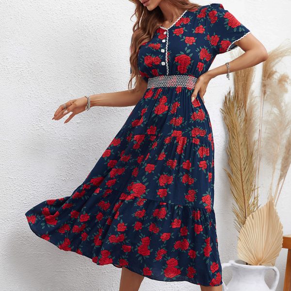 Popular Printed Short Sleeve Slim Dress for Women