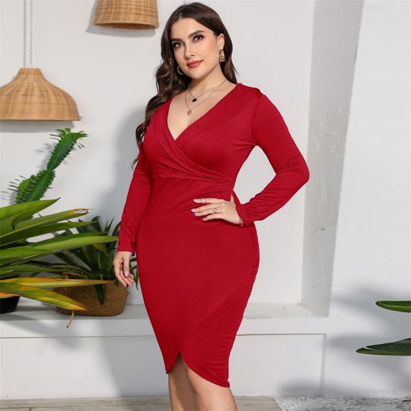 Plus Size Women's V-Neck Long Sleeve Dress