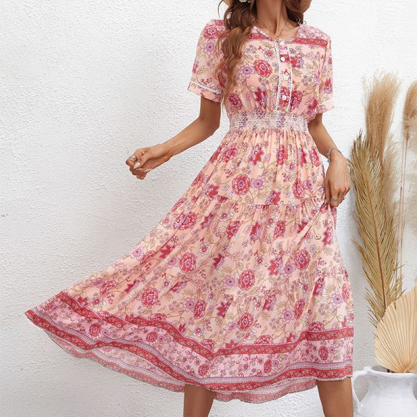 Popular Pink Printed Dress for Women/Girls