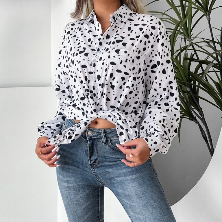 Collared Print Shirt Long Sleeve Leopard Casual Print Outfit Ideas