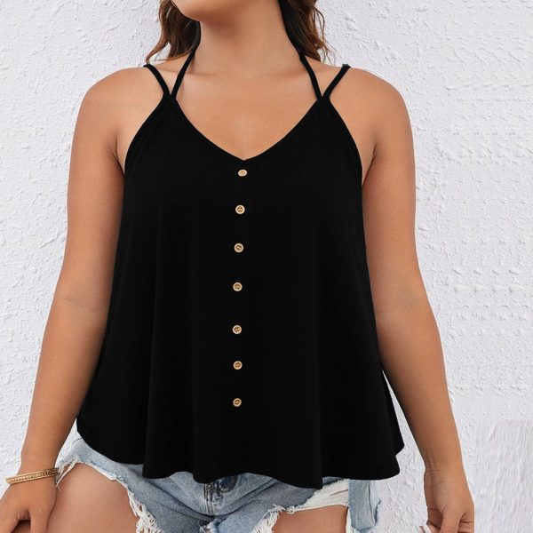 Plus Size Casual V-Neck Strappy Sleeveless Tank Top: All Matching Style