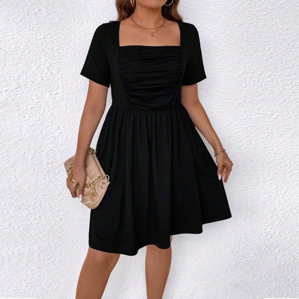 Plus Size Shein Spring/Summer Square Neck Cinched Short Sleeve Dress