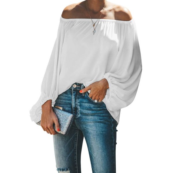 Women’s Off Shoulder Solid Color Long Sleeve T Shirt