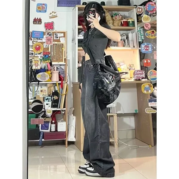 Vintage Streetwear Clothes Black Baggy Jeans