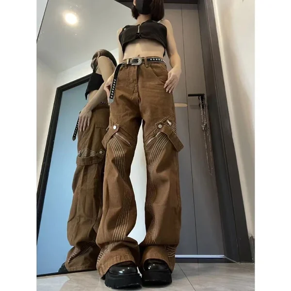 Y2k Brown Vintage Bandage Grunge Jeans Hip Hop Fairy core Denim Pant