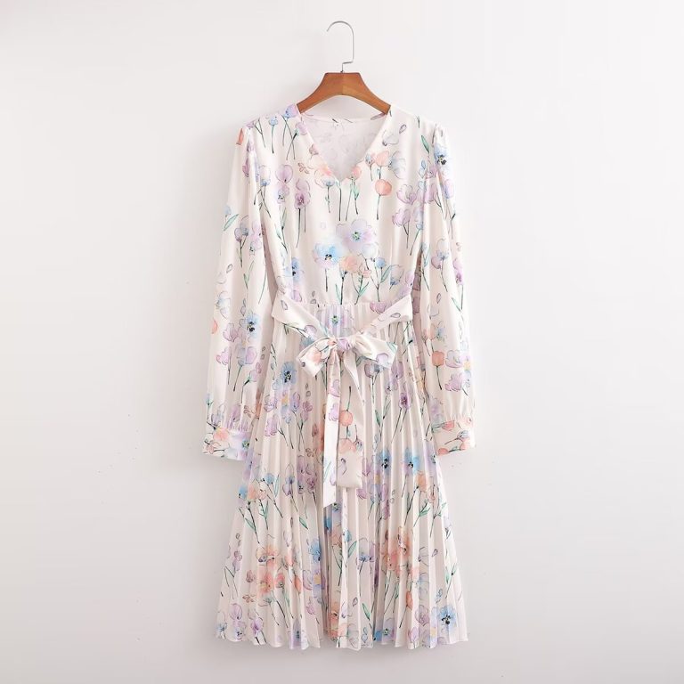 Women's Crumpled Printed Long Sleeve Dress