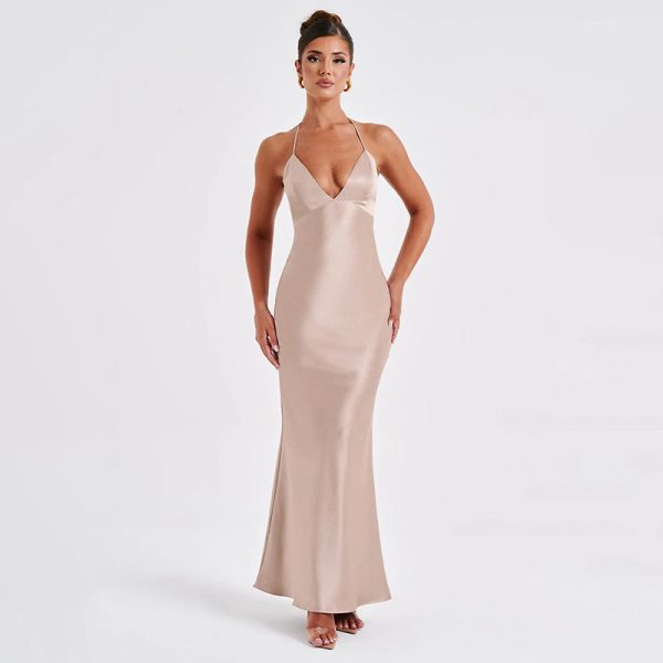 Women's Arrival Sexy V neck Backless Long Slim  Dress