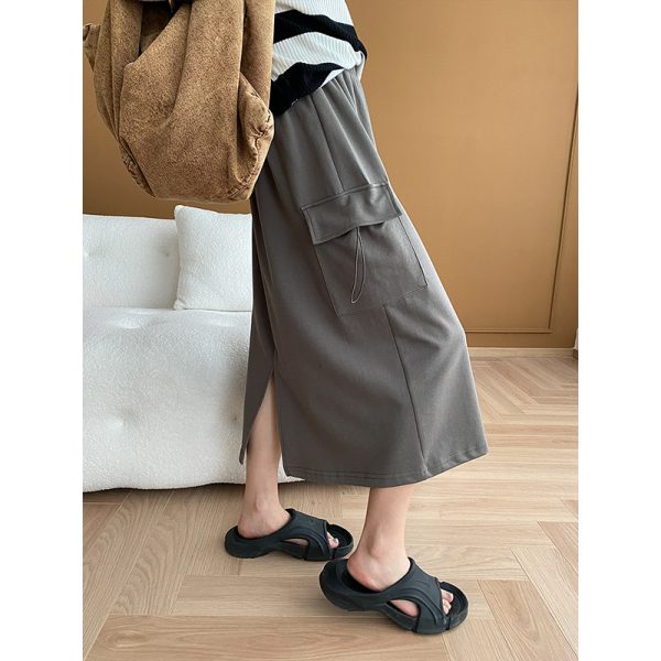 Drawstring Workwear Pocket Elastic Waist Skirt Early Spring