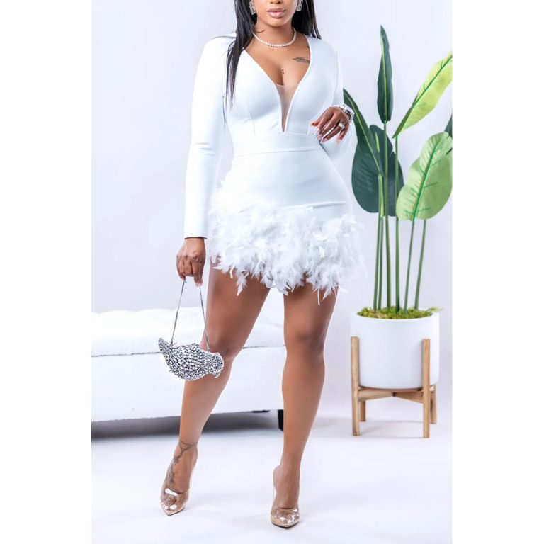 Women's Deep V Plunge Feather Stitching Shorts Jumpsuit Women