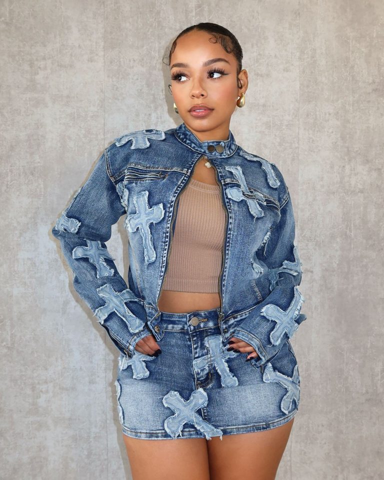 Women's  Skirt Set Embroidered Denim Short Skirt Jacket Suits Suit