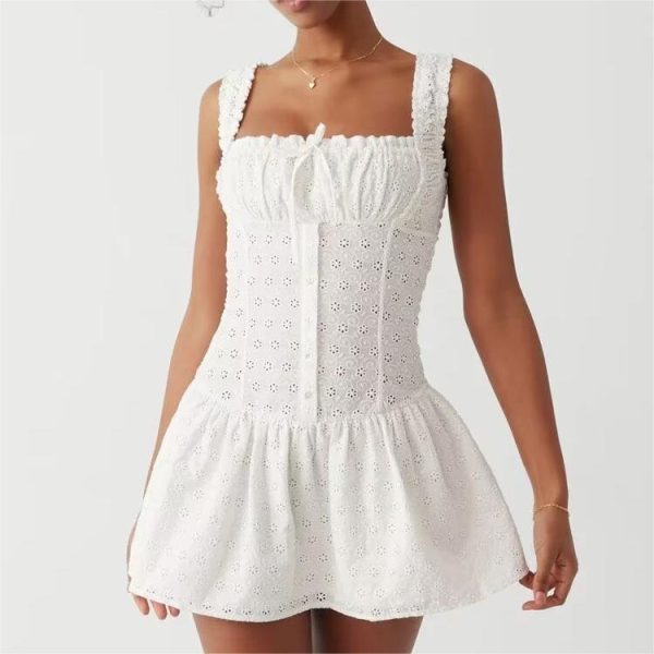 Women's Summer Embroidered Cutout Short Dress