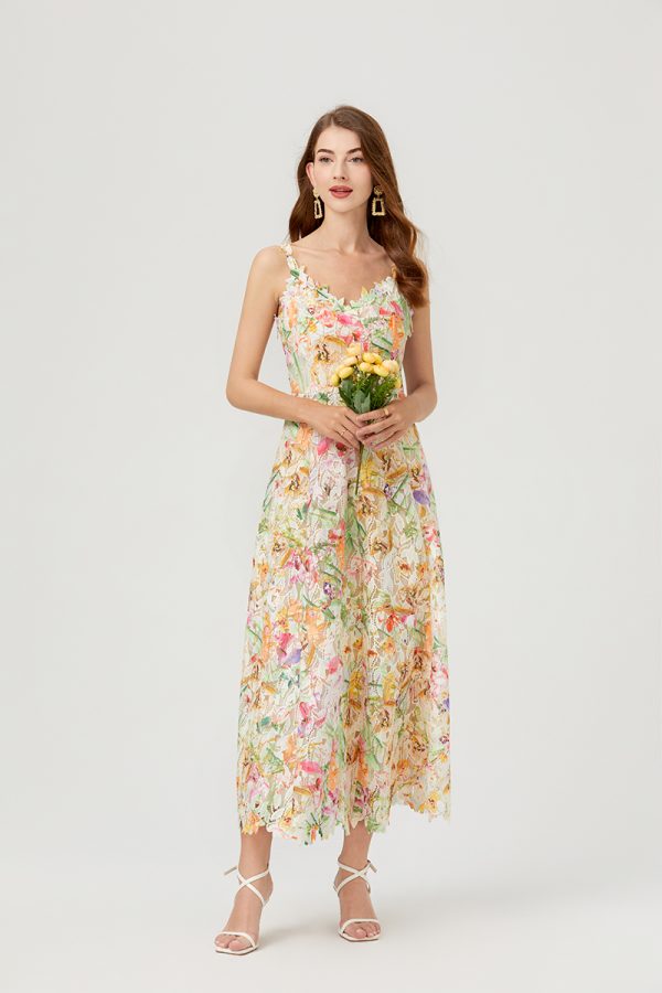 Women's Flower Hollow Embroidered Slip Dress Lace Dress