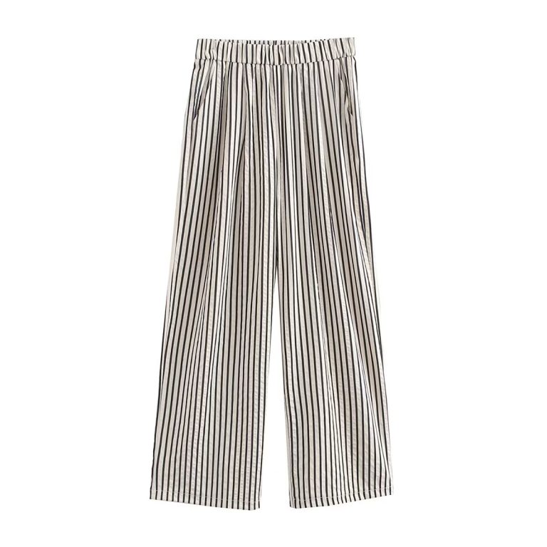 Women's Summer Striped Cotton Linen Wide Leg Pants