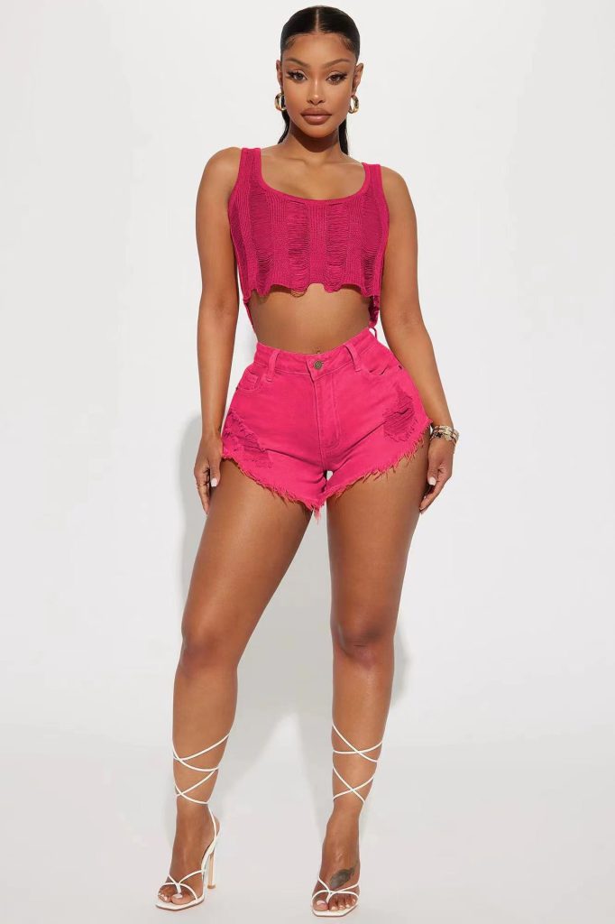 Women's Clothing Casual Ripped Burr Denim Shorts