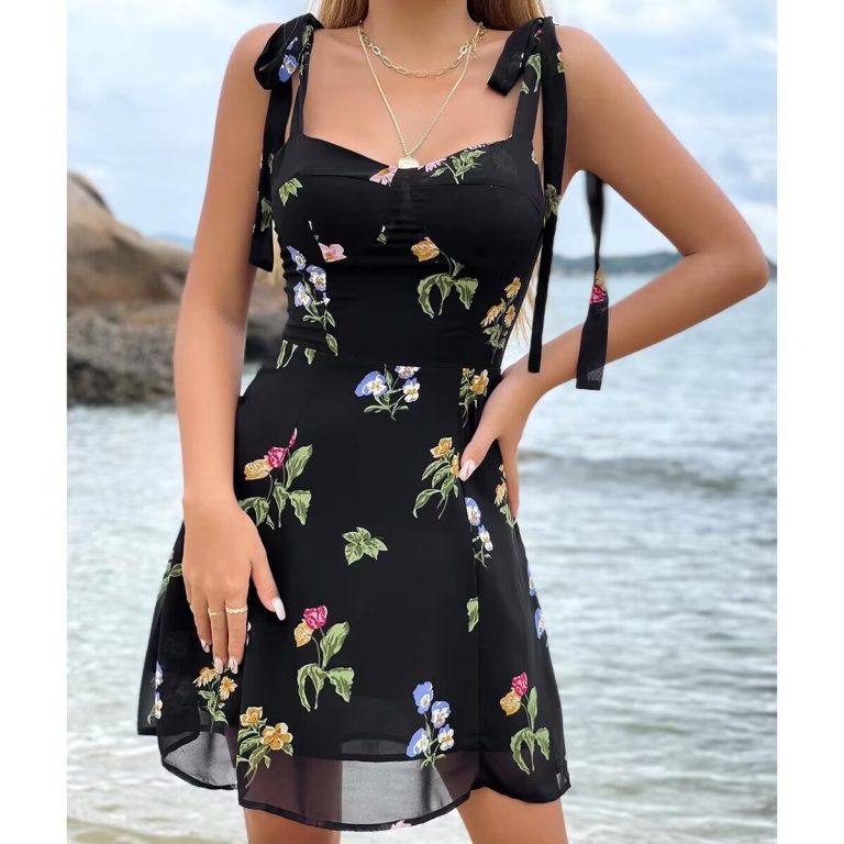 Women's  Mature Wide Shoulder Strap Printing Dress