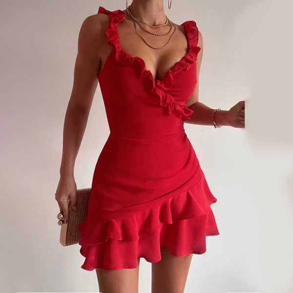 Women's Slip Dress Ruffled Sexy Mini Dress