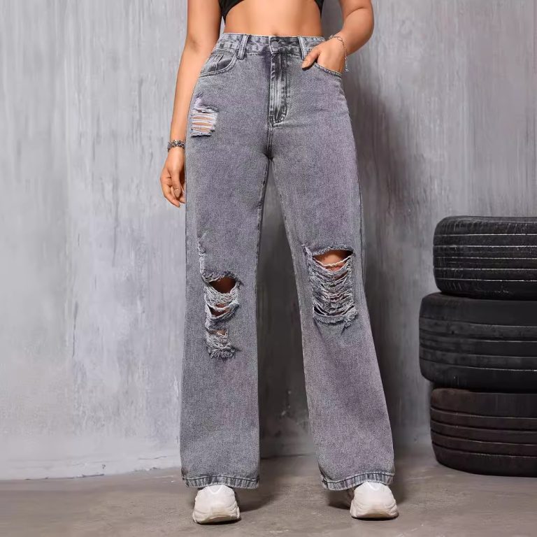 Women's Straight Leg Pants Denim  Worn Street Slimming Casual Years Spring Summer