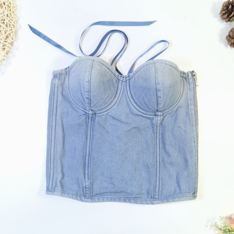 Women's  Back Tight Waist Denim Vest Outer Wear Corset Nightclub Cocktail Tube Top