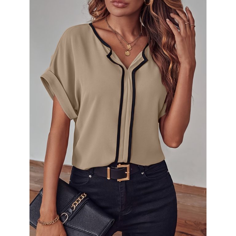 Women's Shirt Spring Elegant Short Sleeve Gap V Neck Shirt