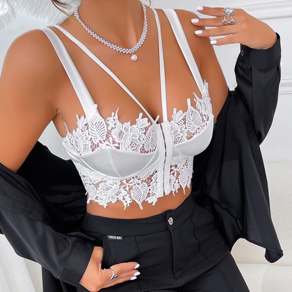 Women's Camisole Lace Mesh See Through Double Shoulder Strap Vest Women