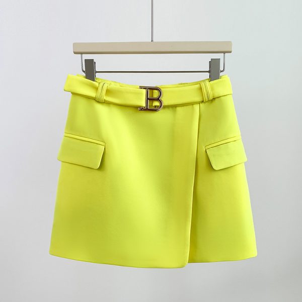 Women's  Belt Metal Buckle Shorts Skirt Yellow Purple Red Skirt