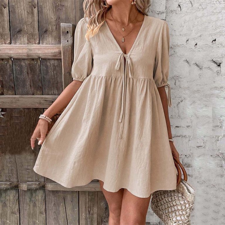 Women's Loose neck Design Chest Lace up A line Dress