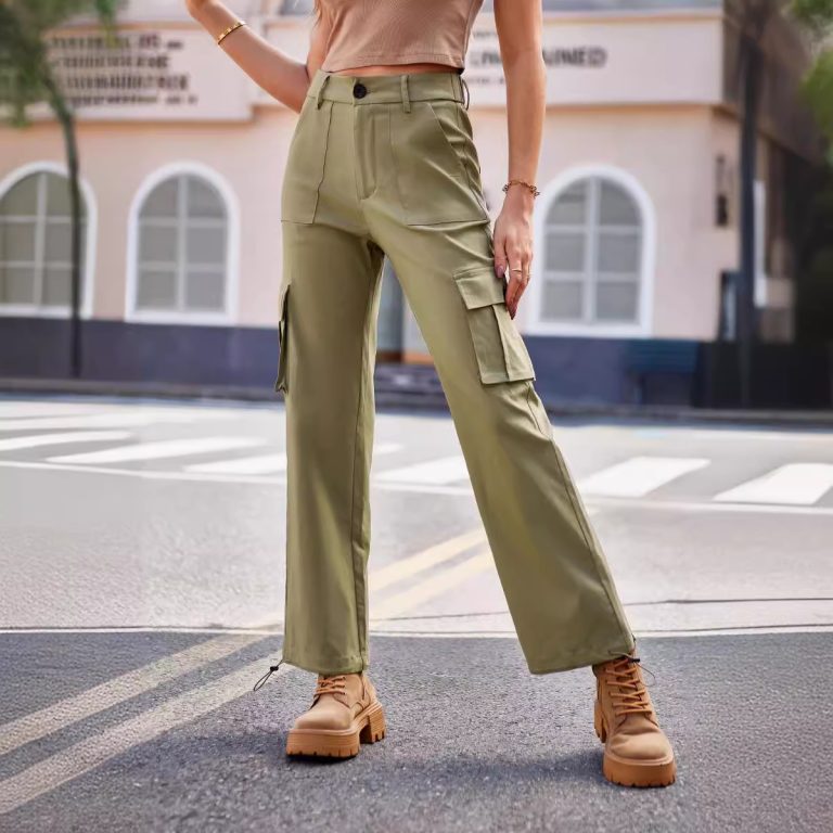 Women's Clothing Casual Loose Multi Pocket Straight  Trousers