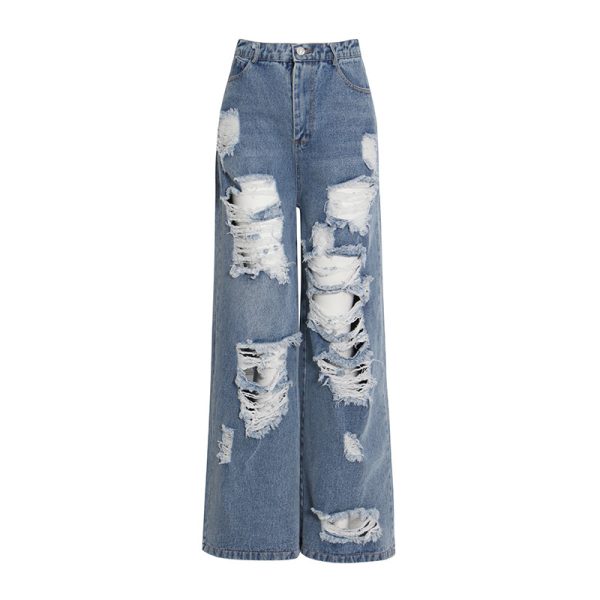 Women's  Ripped Wide Leg Pants Slimming Straight Mop Jeans for Women