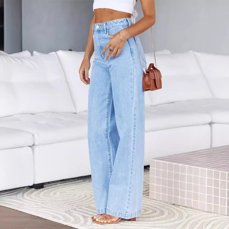 Women's Stretchy Wide Leg Denim Trousers Wash Jeans