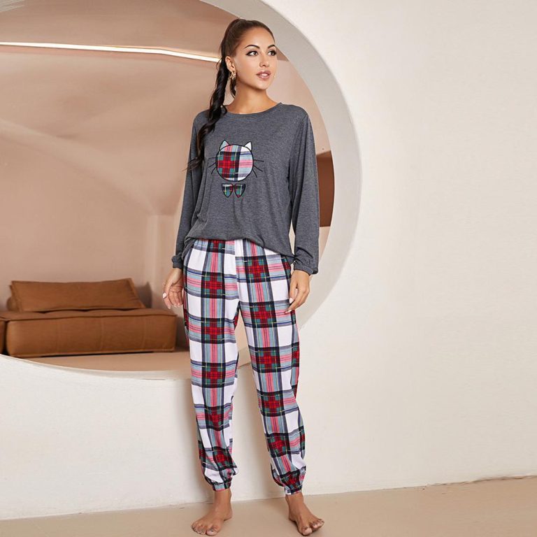 Women's Wear Autumn Winter Plaid Long Sleeve Home wear Suits