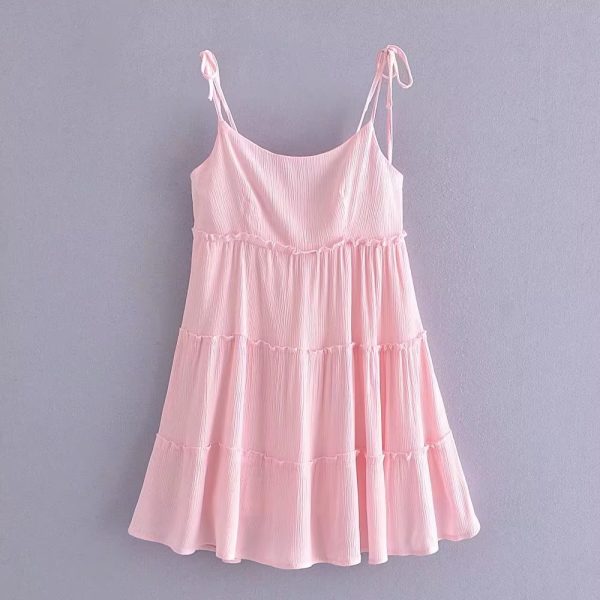 Women's  Clothing Layered Stitching Pink Strap Dress