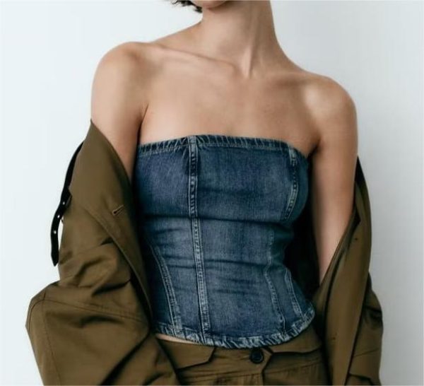 Women's   Zipper Corset Denim Top